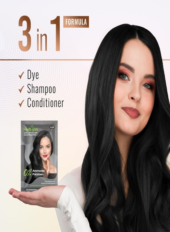 Herbishh Hair Color Shampoo for Gray Hair – Natural Ammonia-Free Hair Dye with Argan Hair Mask – Long Lasting Black Coverage – Easy to Use Travel Pack – 20 Color Shampoo Pouches + 10 Hair Masks - Image 4